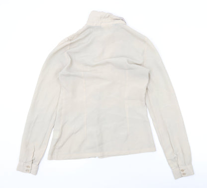 Back view of ICHI women’s beige polyester basic button-up, size UK 8, collared