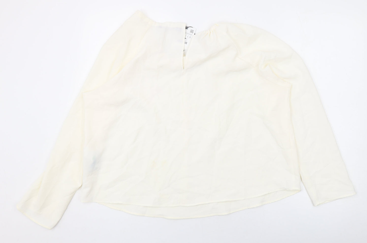 Zara Womens Ivory Polyester Basic Blouse Size L Round Neck