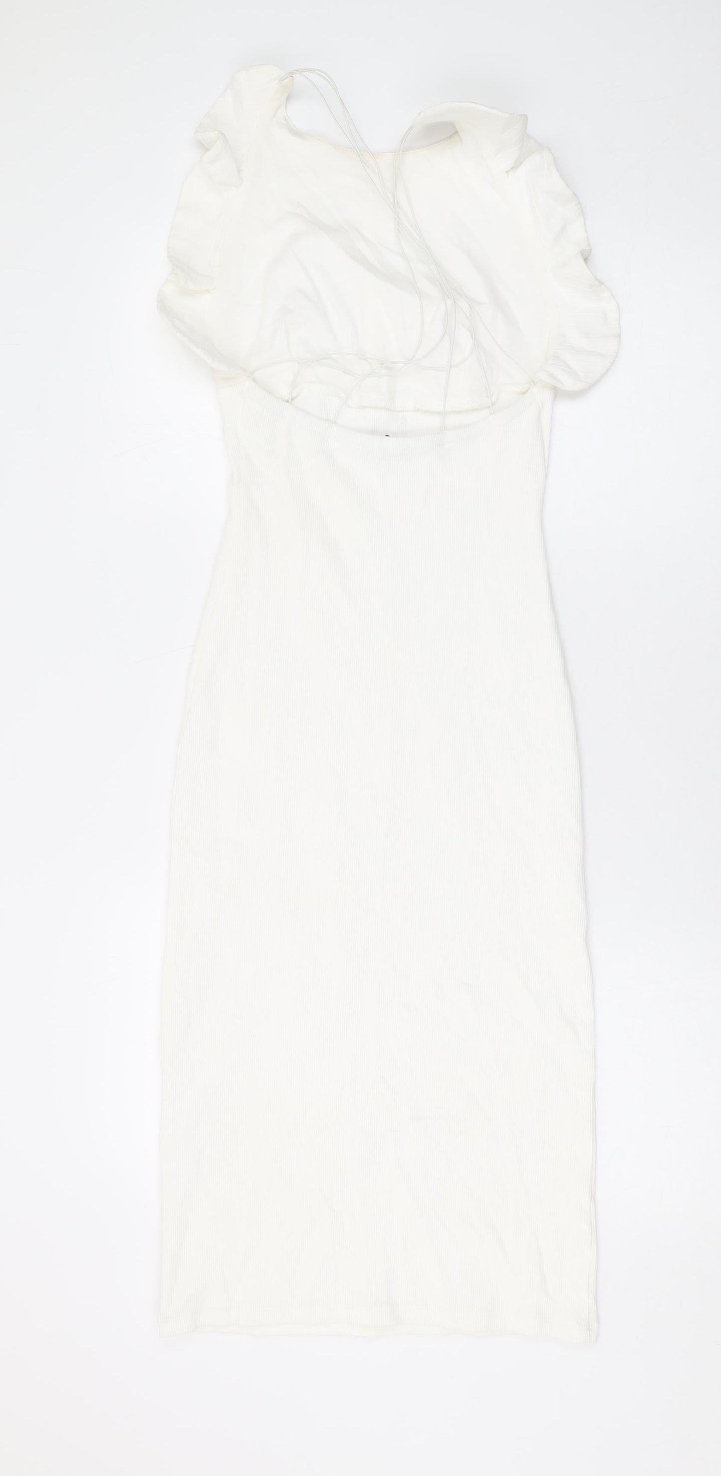 Zara Womens White Cotton Bodycon Size M Round Neck Pullover