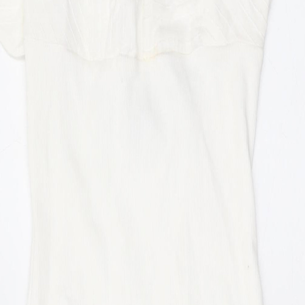 Zara Womens White Cotton Bodycon Size M Round Neck Pullover