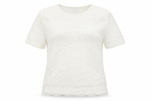 Yue Sheng Womens White Polyester Basic T-Shirt Size L Round Neck