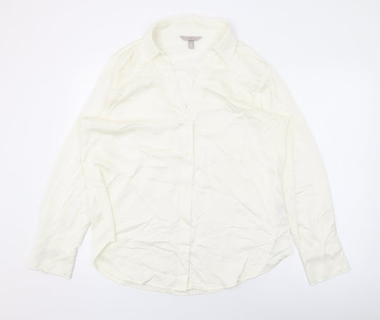 H&M Womens Ivory Polyester Basic Button-Up Size L Collared
