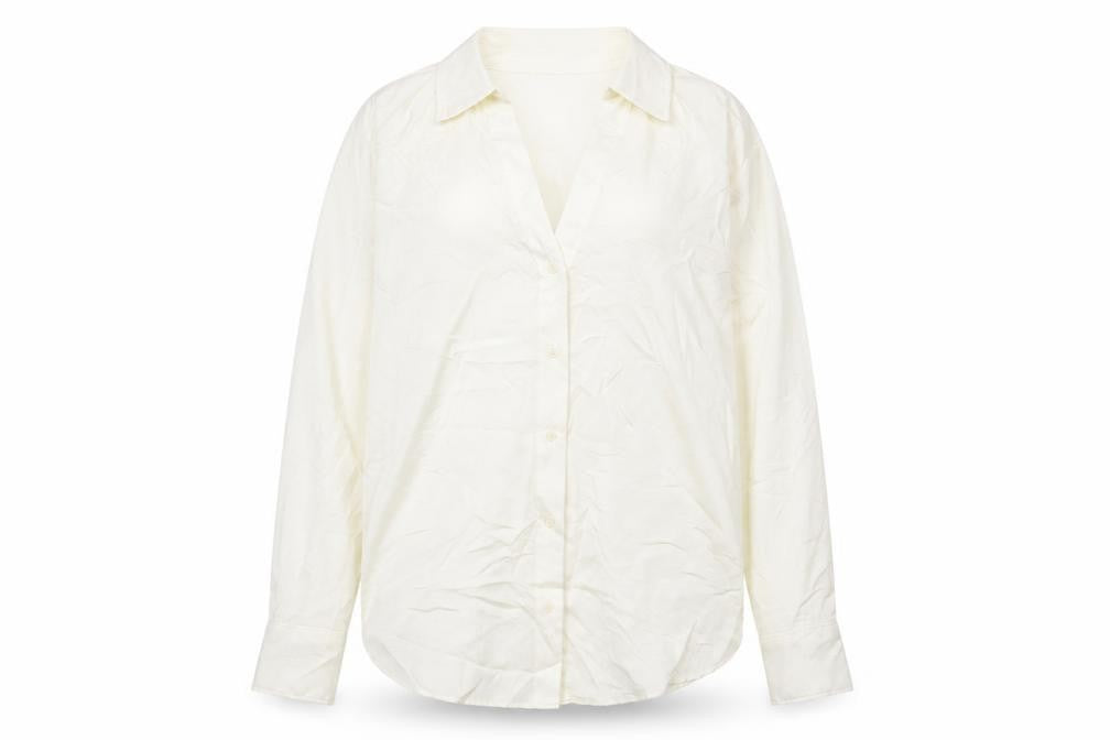H&M Womens Ivory Polyester Basic Button-Up Size L Collared