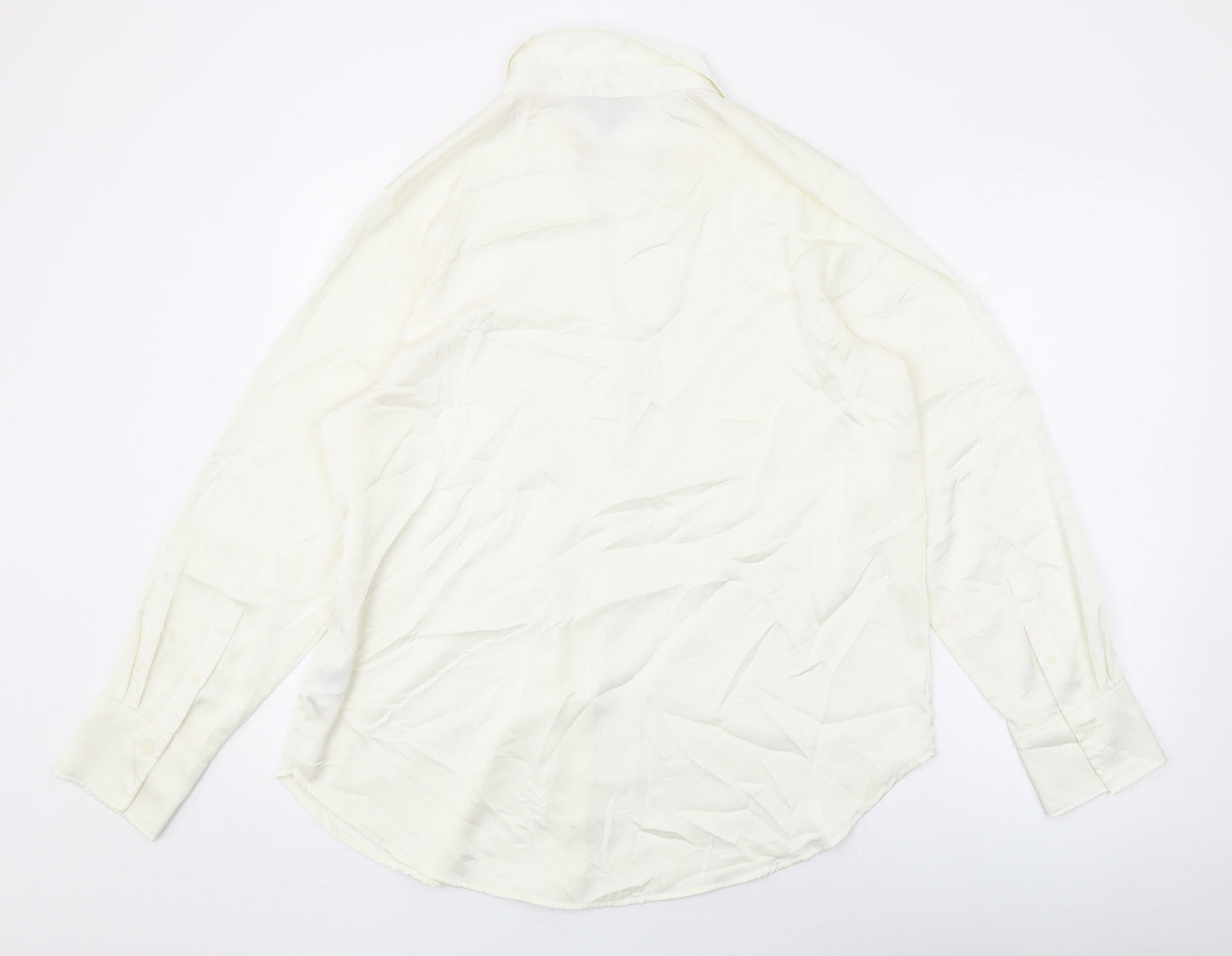 H&M Womens Ivory Polyester Basic Button-Up Size L Collared