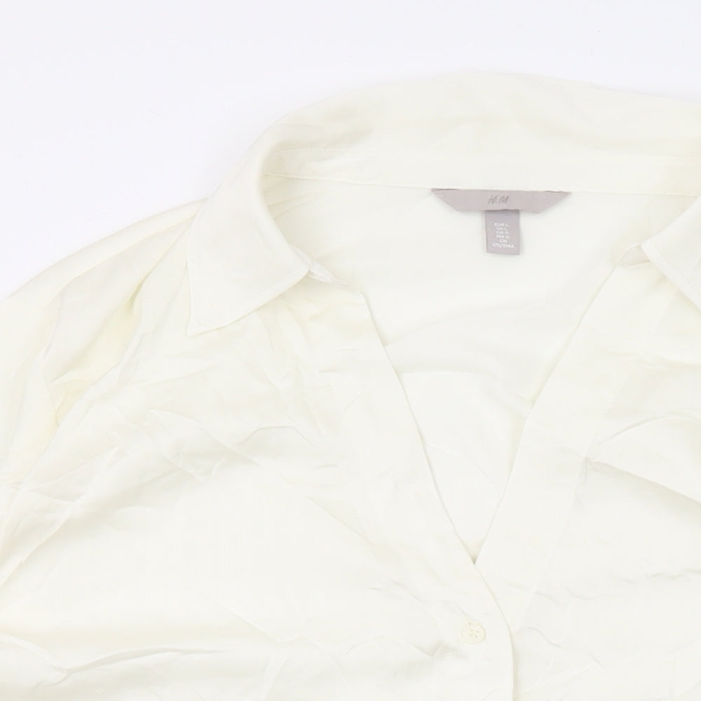 H&M Womens Ivory Polyester Basic Button-Up Size L Collared