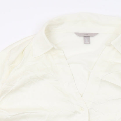 H&M Womens Ivory Polyester Basic Button-Up Size L Collared