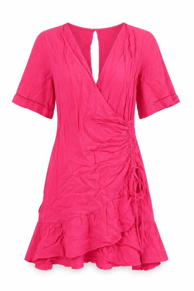Zara Womens Pink Linen A-Line Size S V-Neck Zip