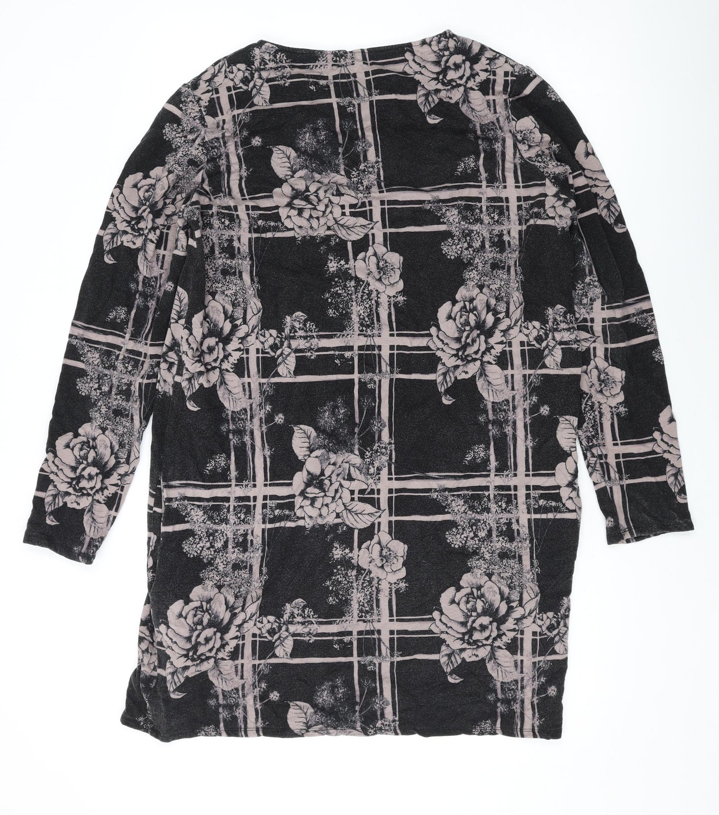 Thought Womens Black Floral Polyester Bodycon Size 14 Scoop Neck Pullover