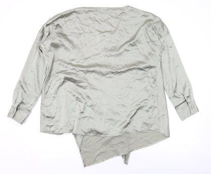 Back view of Missguided women’s green polyester basic blouse, size UK 8, v-neck