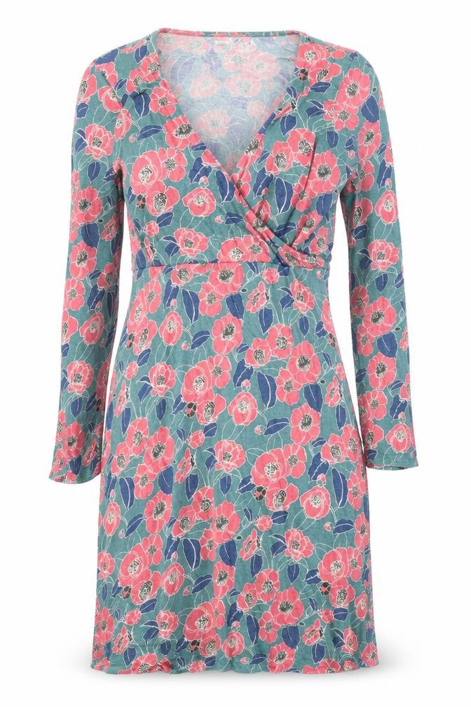 Bamboo Womens Green Floral Polyester A-Line Size 10 V-Neck Pullover