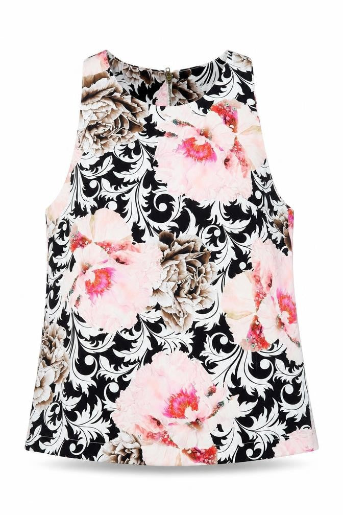 Glamorous Womens Pink Floral Polyester Basic Tank Size 8 Scoop Neck