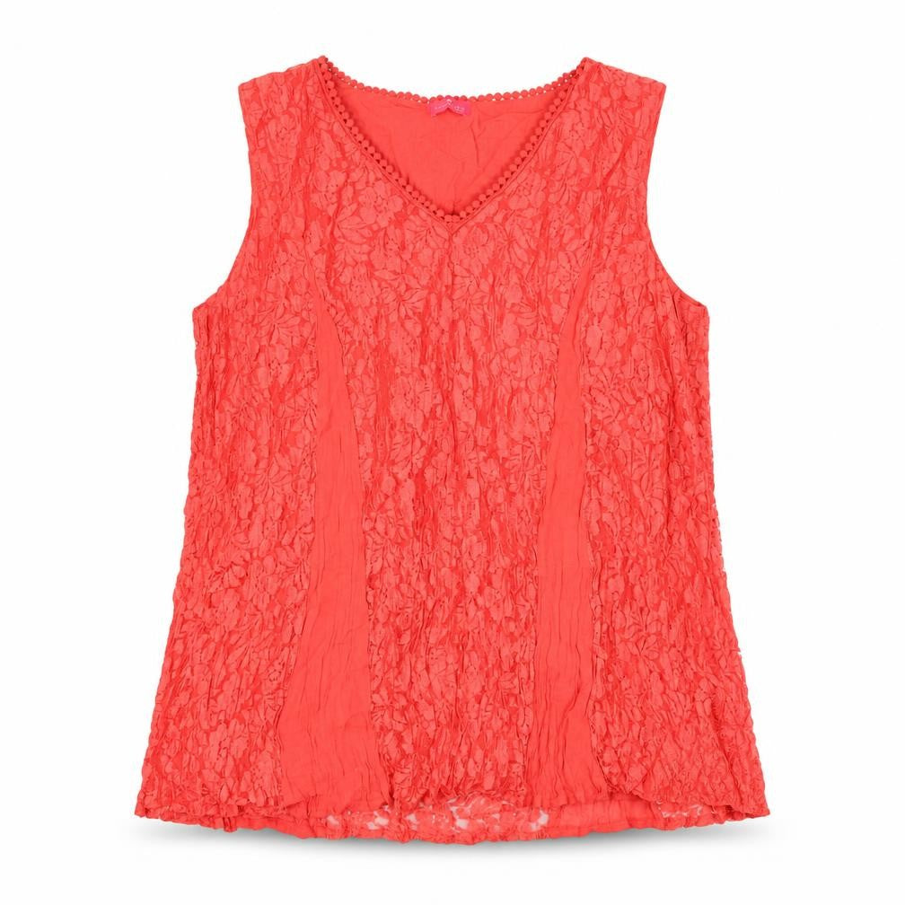 Together Womens Red Geometric Viscose Basic Tank Size XL V-Neck