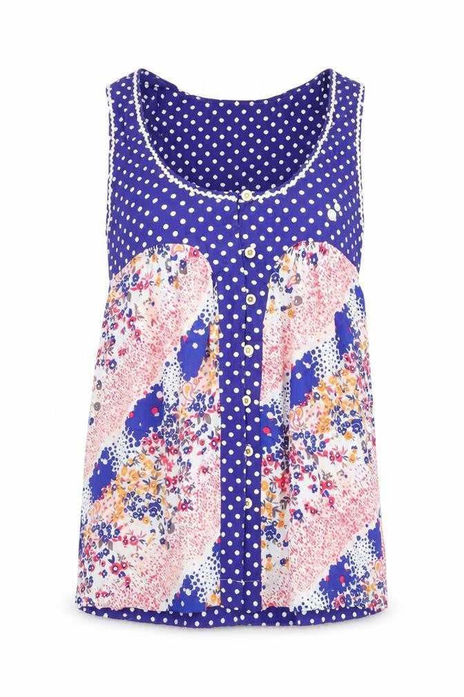 HOOCH Womens Blue Geometric Polyester Basic Tank Size 8 Scoop Neck