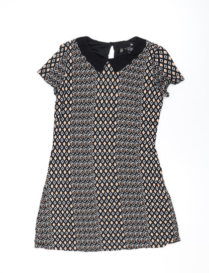 Additional front view of Principles women’s black geometric viscose a-line, size UK 12, scoop neck button