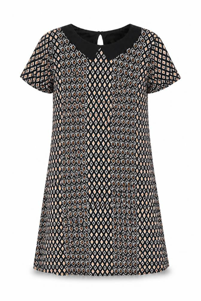 Principles Womens Black Geometric Viscose A-Line Size 12 Scoop Neck Button