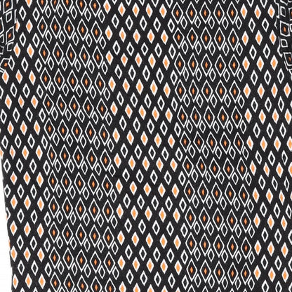 Brand and care label for Principles women’s black geometric viscose a-line, size UK 12, scoop neck button