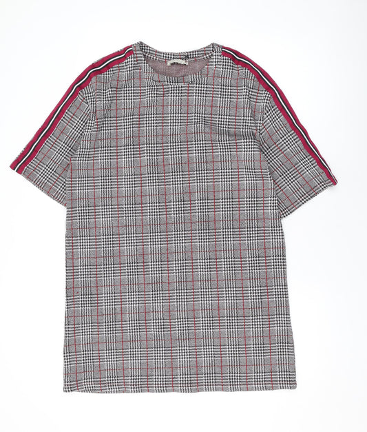 Zara Womens Grey Plaid Polyester A-Line Size M Round Neck Pullover