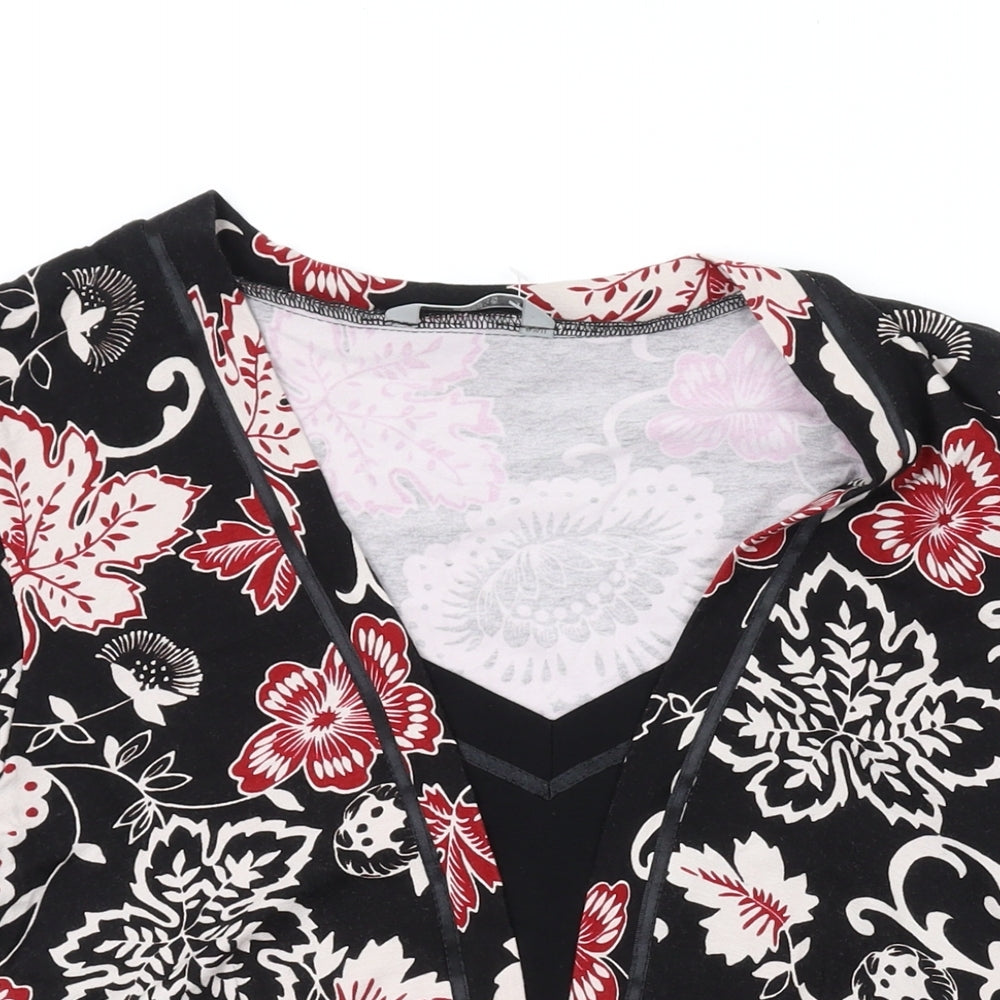 Marks and Spencer Womens Black Geometric Viscose Basic T-Shirt Size 14 V-Neck