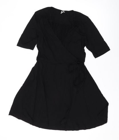 Additional front view of ASOS women’s black viscose a-line, size UK 10, v-neck pullover
