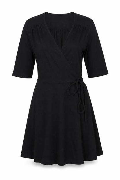 Front view of ASOS women’s black viscose a-line, size UK 10, v-neck pullover