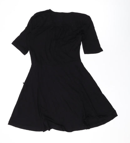 Back view of ASOS women’s black viscose a-line, size UK 10, v-neck pullover
