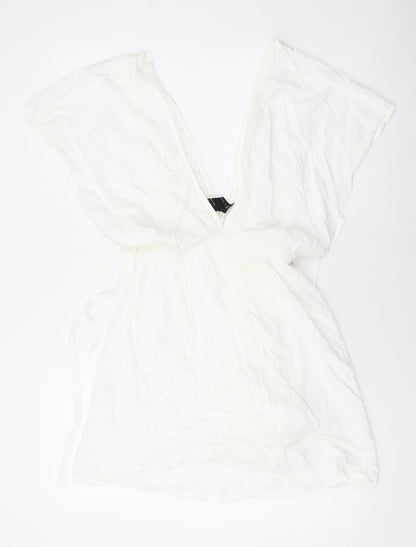 Additional front view of ASOS women’s white viscose mini, size UK 6, v-neck pullover
