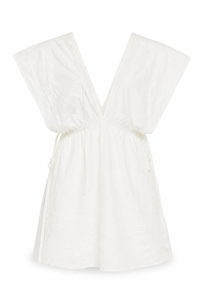 Front view of ASOS women’s white viscose mini, size UK 6, v-neck pullover