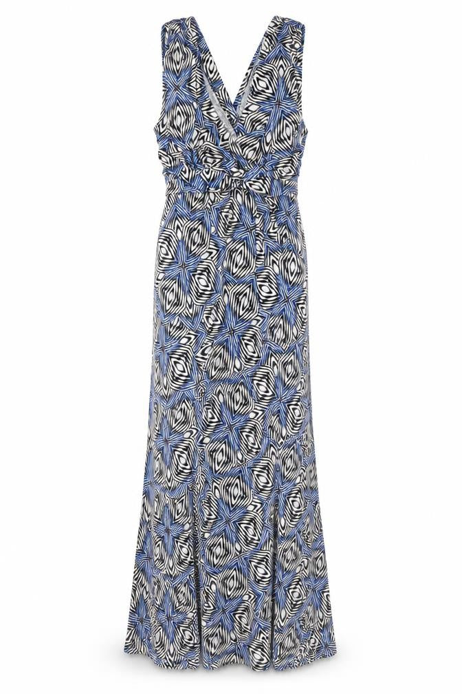 Dorothy Perkins Womens Blue Geometric Viscose Maxi Size 6 V-Neck Pullover