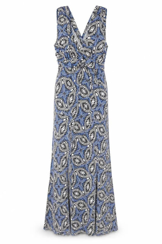 Dorothy Perkins Womens Blue Geometric Viscose Maxi Size 6 V-Neck Pullover