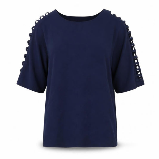 Coco Bianco Womens Blue Polyester Basic T-Shirt Size M Round Neck