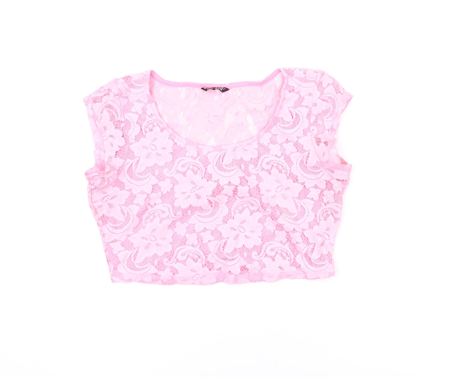 Select Womens Pink Polyester Cropped T-Shirt Size 14 Scoop Neck