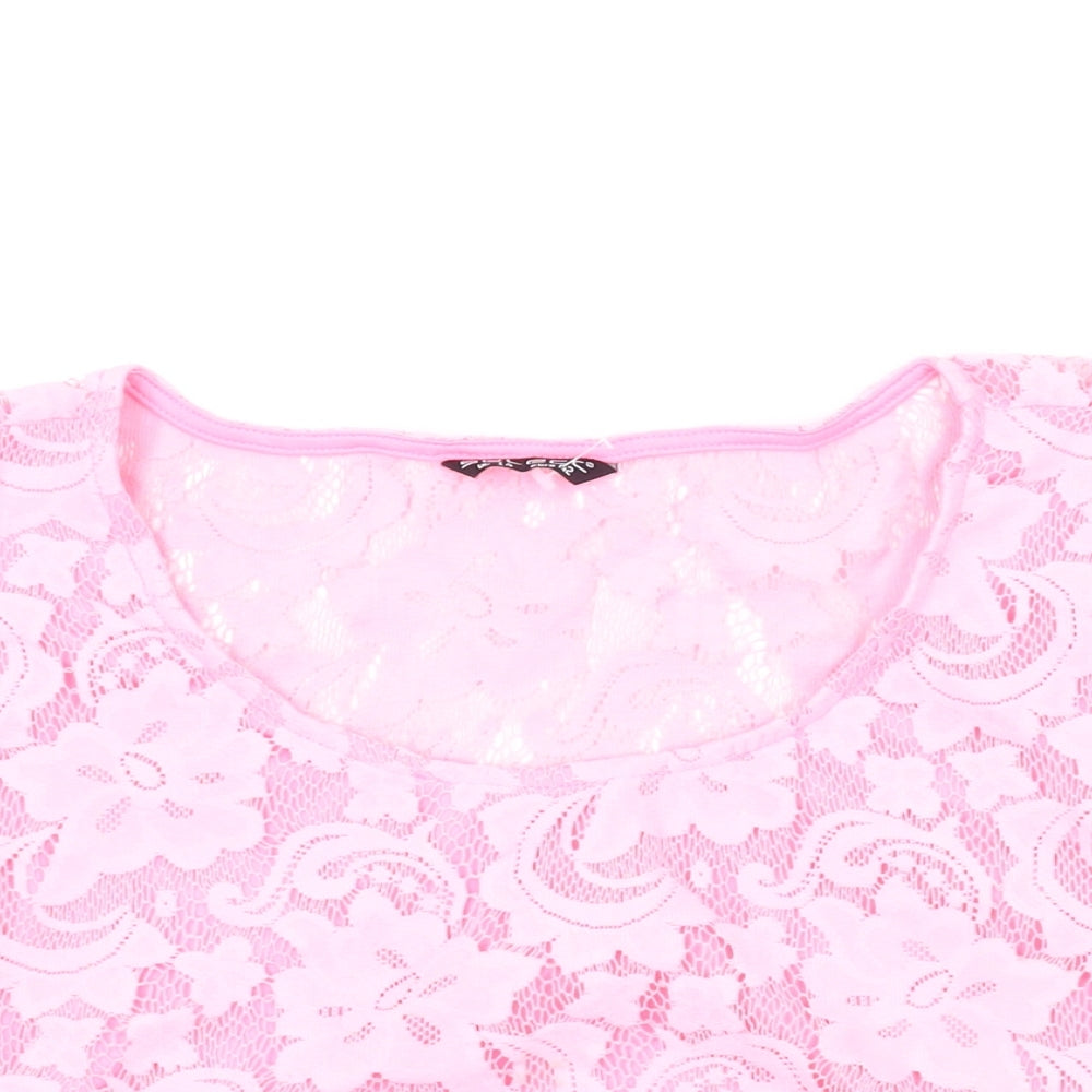 Select Womens Pink Polyester Cropped T-Shirt Size 14 Scoop Neck