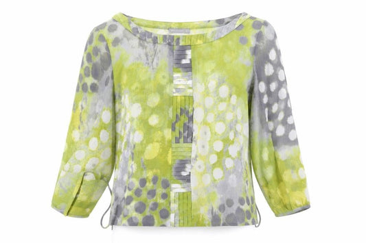 Marks and Spencer Womens Green Geometric Polyester Basic Blouse Size 10 Scoop Neck