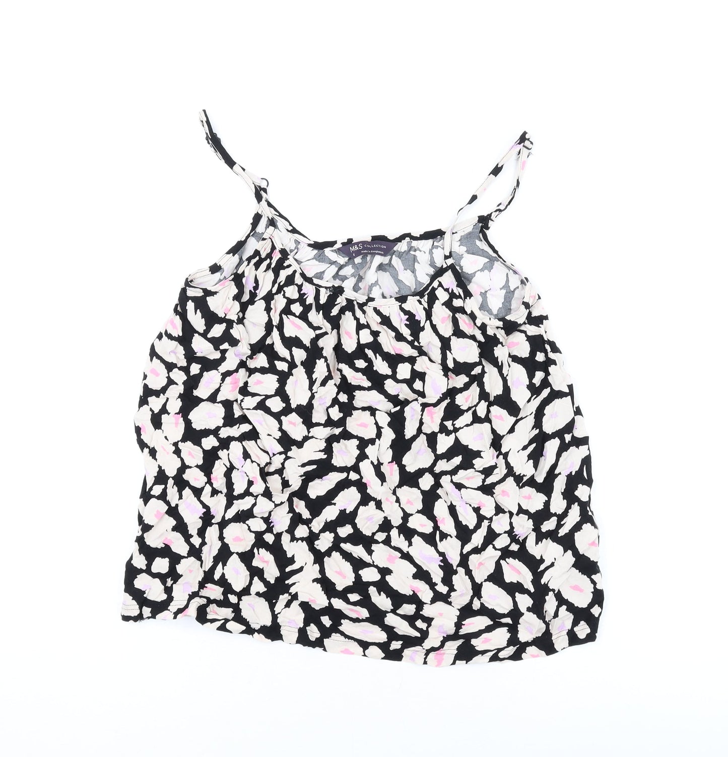 Marks and Spencer Womens Black Geometric Viscose Camisole Tank Size 6 Scoop Neck