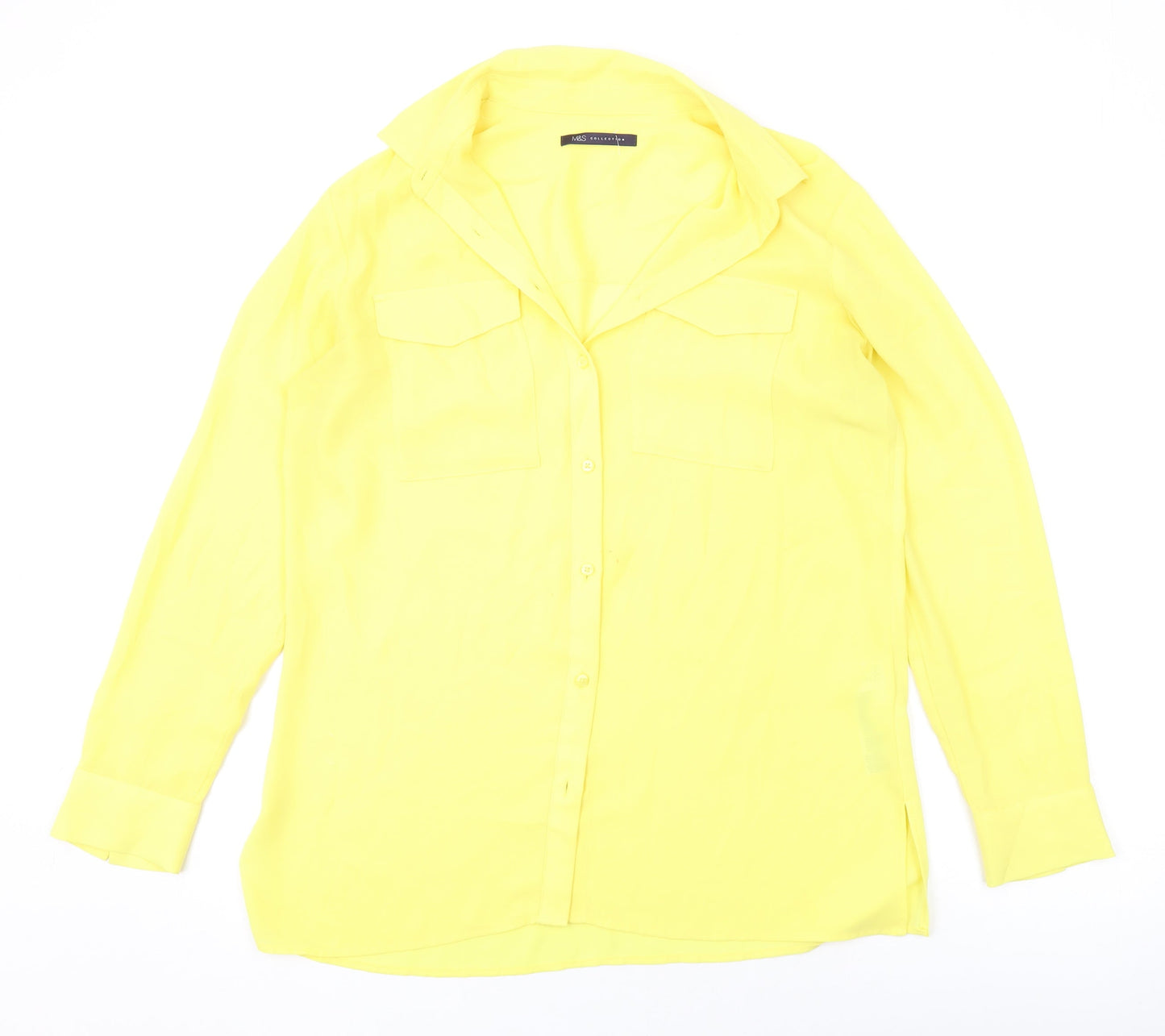 Marks and Spencer Womens Yellow Polyester Basic Button-Up Size 12 Collared