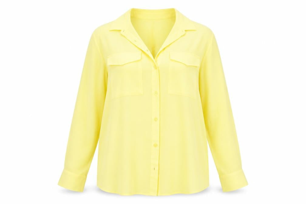 Marks & Spencer Womens Yellow Polyester Basic Button-Up Size 12 Collared