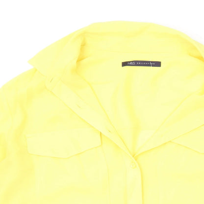 Marks & Spencer Womens Yellow Polyester Basic Button-Up Size 12 Collared
