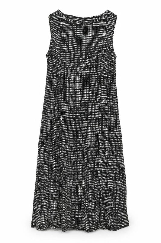 Marks & Spencer Womens Black Geometric Polyester Tank Dress Size 2 Round Neck Zip