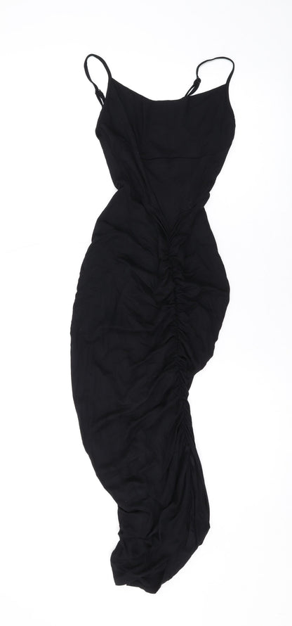 Additional front view of ASOS women’s black viscose bodycon, size UK 10, scoop neck pullover