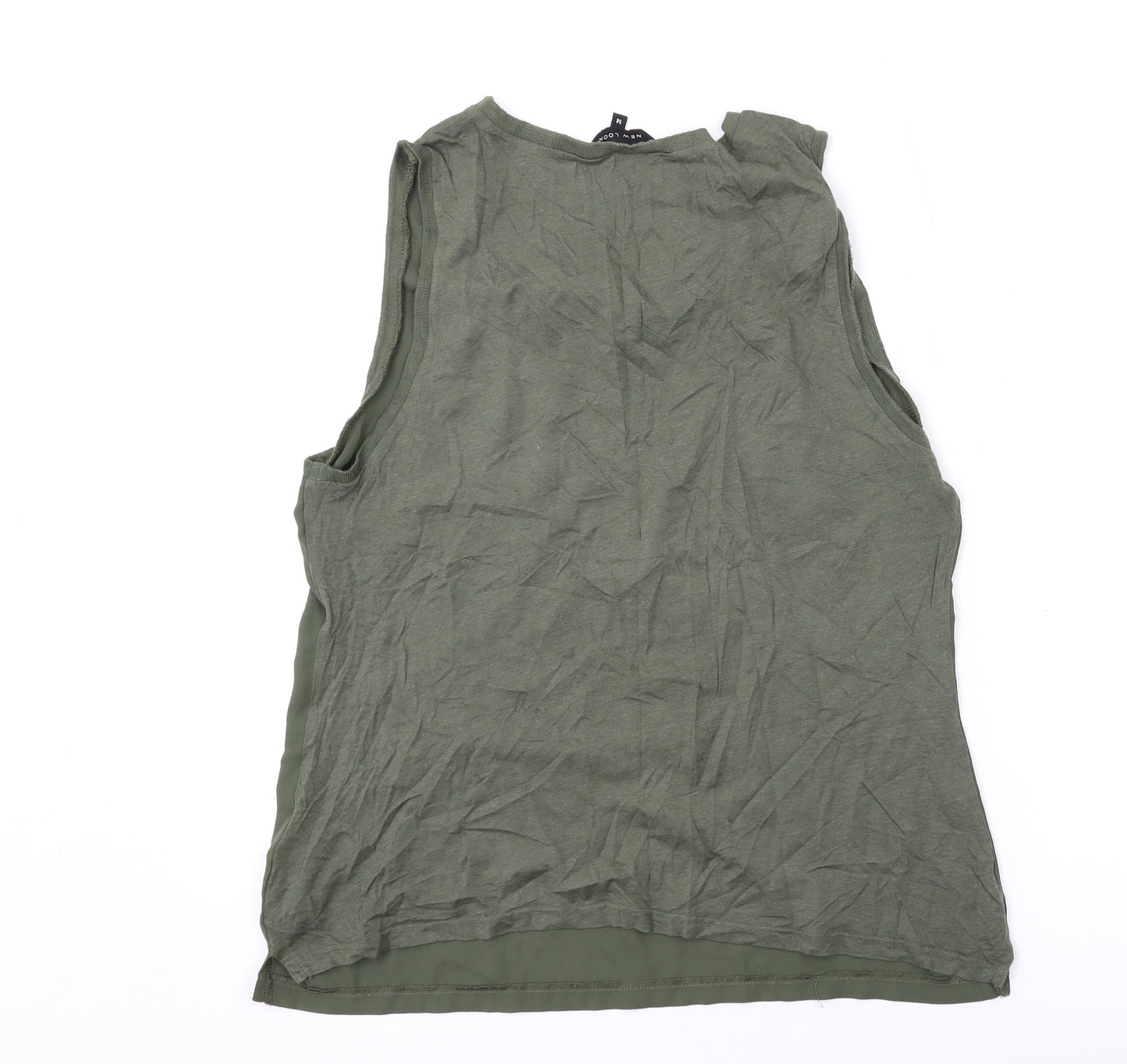 New Look Womens Green Polyester Basic T-Shirt Size 14 Scoop Neck