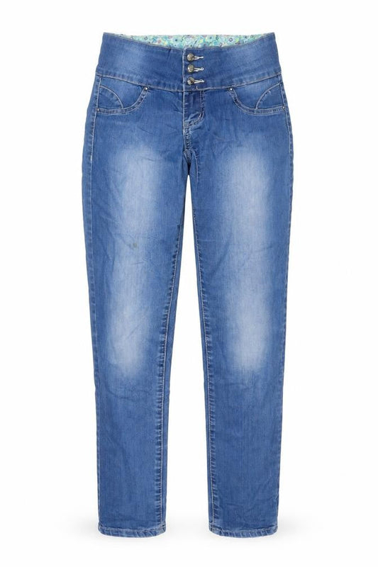 Vessline Womens Blue Cotton Straight Jeans Size M L31 in Regular Zip - Embraided Detail
