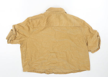 Back view of ASOS women’s beige cotton cropped button-up, size UK 10, collared