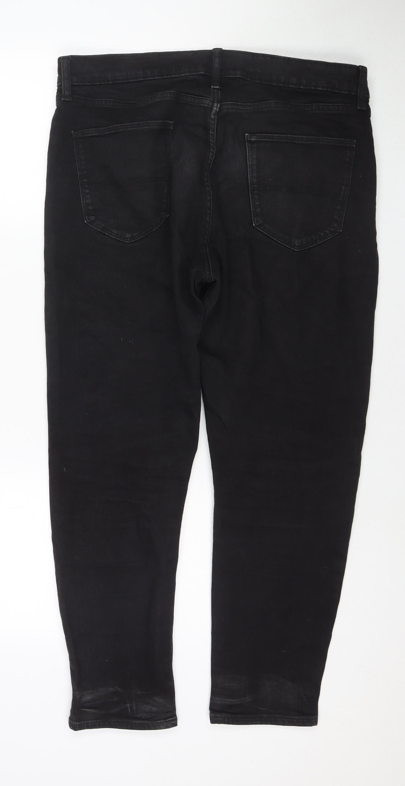 Marks and Spencer Womens Black Cotton Tapered Jeans Size 36 in L29 in Regular Zip