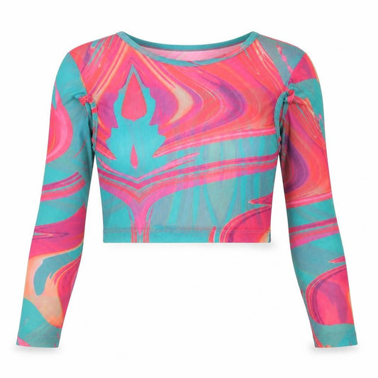 PRETTYLITTLETHING Womens Multicoloured Geometric Polyester Cropped T-Shirt Size 8 Round Neck - Cut Out Detail