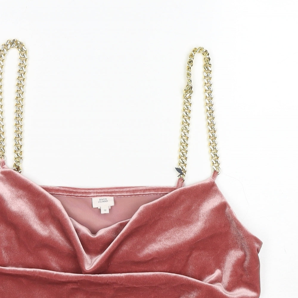 River Island Womens Pink Polyester Camisole Tank Size 12 Cowl Neck
