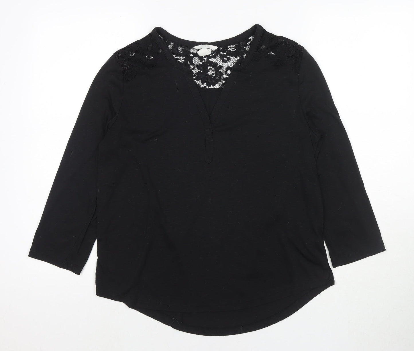 H&M Womens Black Polyester Basic Blouse Size M V-Neck