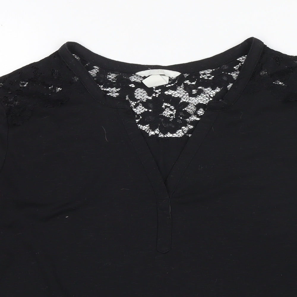 H&M Womens Black Polyester Basic Blouse Size M V-Neck