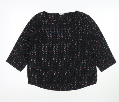 Additional front view of JDY women’s black polka dot polyester basic blouse, size UK 10, round neck