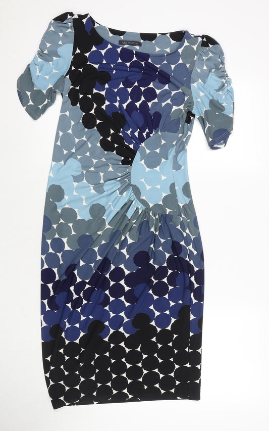 Marks and Spencer Womens Blue Polka Dot Polyester A-Line Size 10 Round Neck Pullover