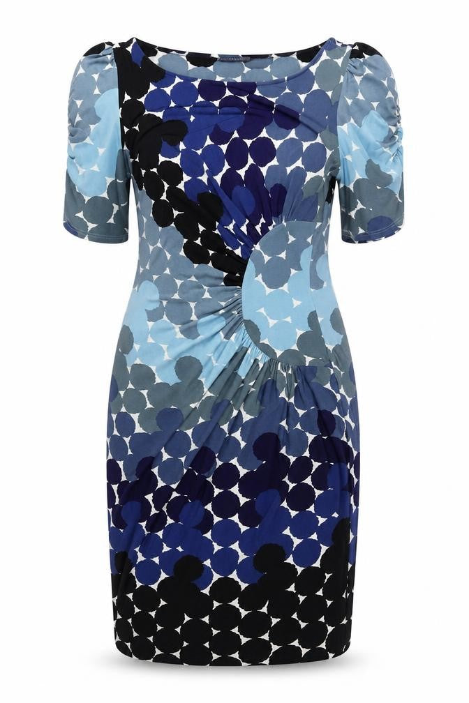 Marks & Spencer Womens Blue Polka Dot Polyester A-Line Size 10 Round Neck Pullover